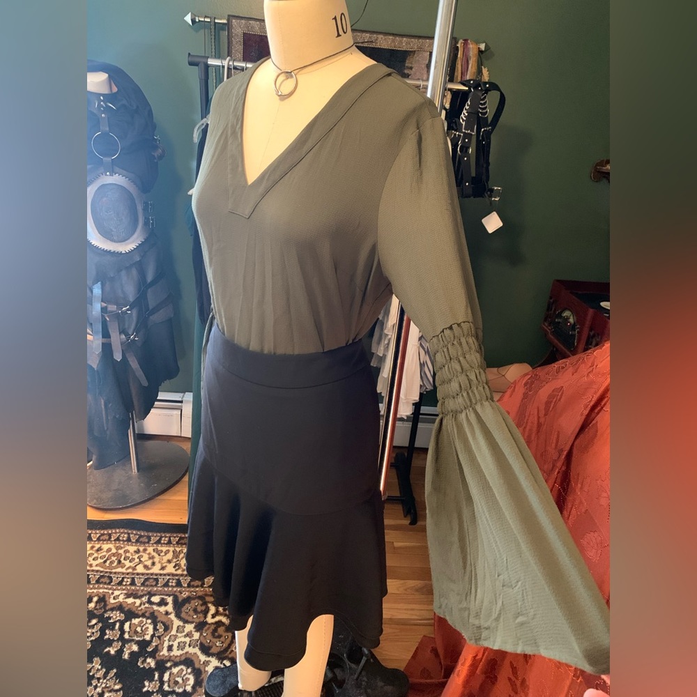 Michael Kors Forest Green Bell Sleeve V-Neck Blouse